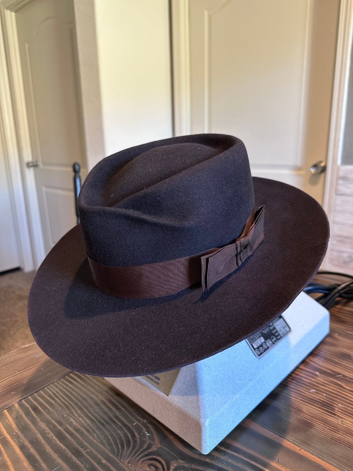 Black felt hat angle